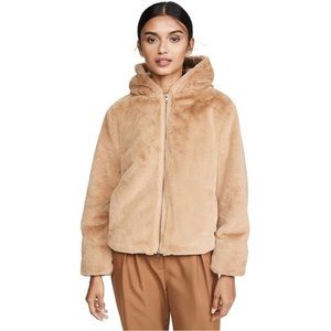 VINCE Faux Fur "Teddy Bear" Full Zip Plush Tan Hooded Jacket/Hoodie/Coat